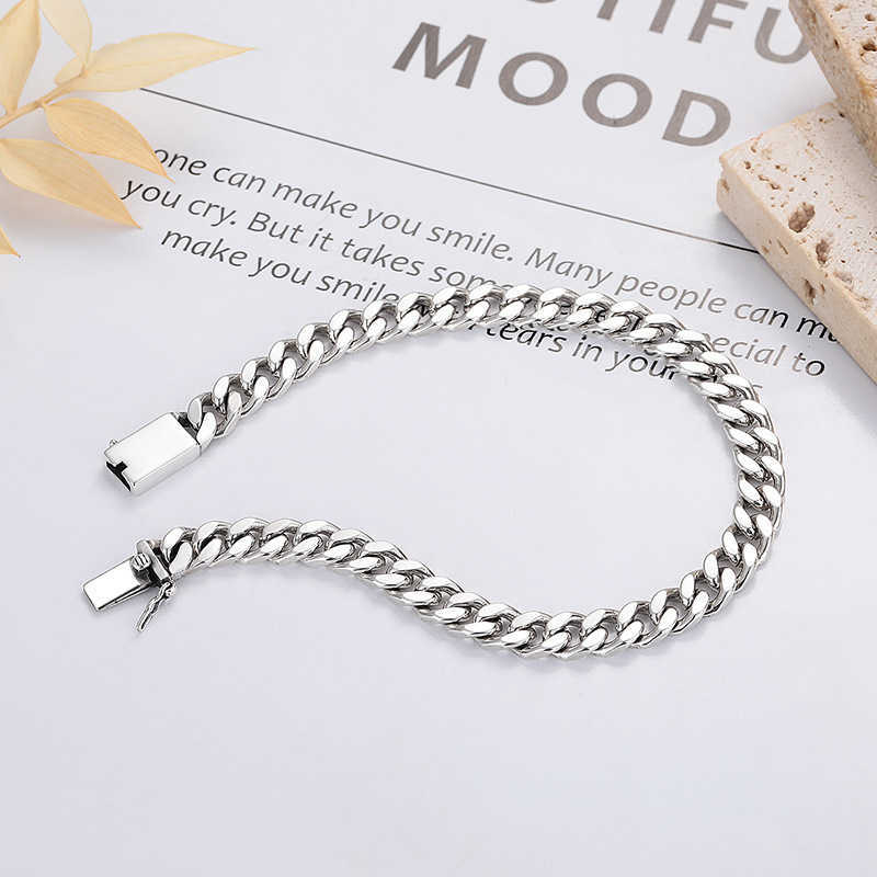 Charm Bracelets Yun Chao Xuan S925 pure silver Japanese and Korean style simple Cuban hip-hop men and women can wear versatile fashion bracelet H25220