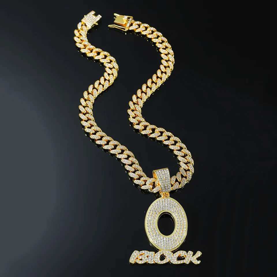 HIP HOP d Out Letters O Pendants With 13mm Cuban Link Chain AAA+ Rhinestone Necklaces For Mens Women Rper JewelryXJ250219