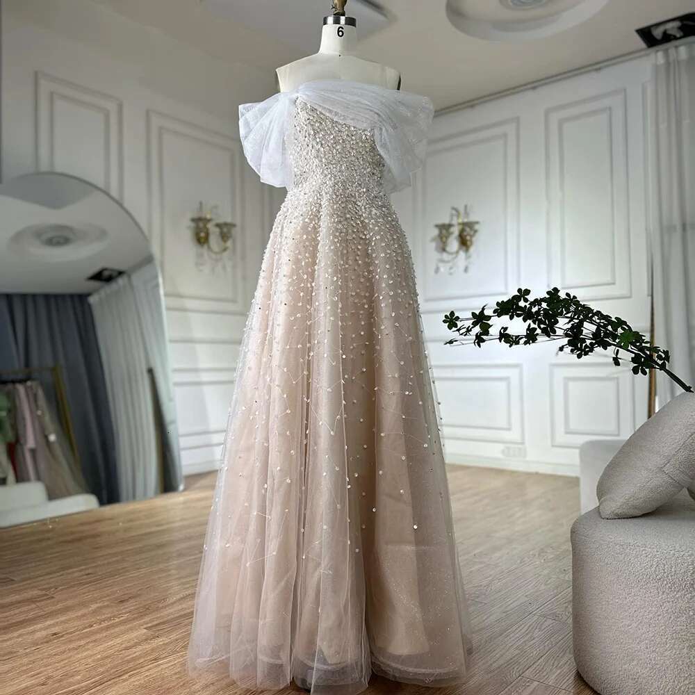 Blue Arabic Off The Shoulder Beaded Elegant A E Long Evening Dresses Prom Gowns For Formal