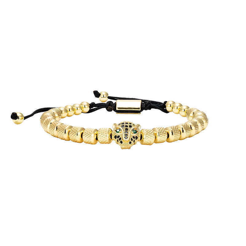 Charm Bracelets Versatile green eyed leopard head stainless steel mesh bead woven bracelet with adjustable bracelet H25220