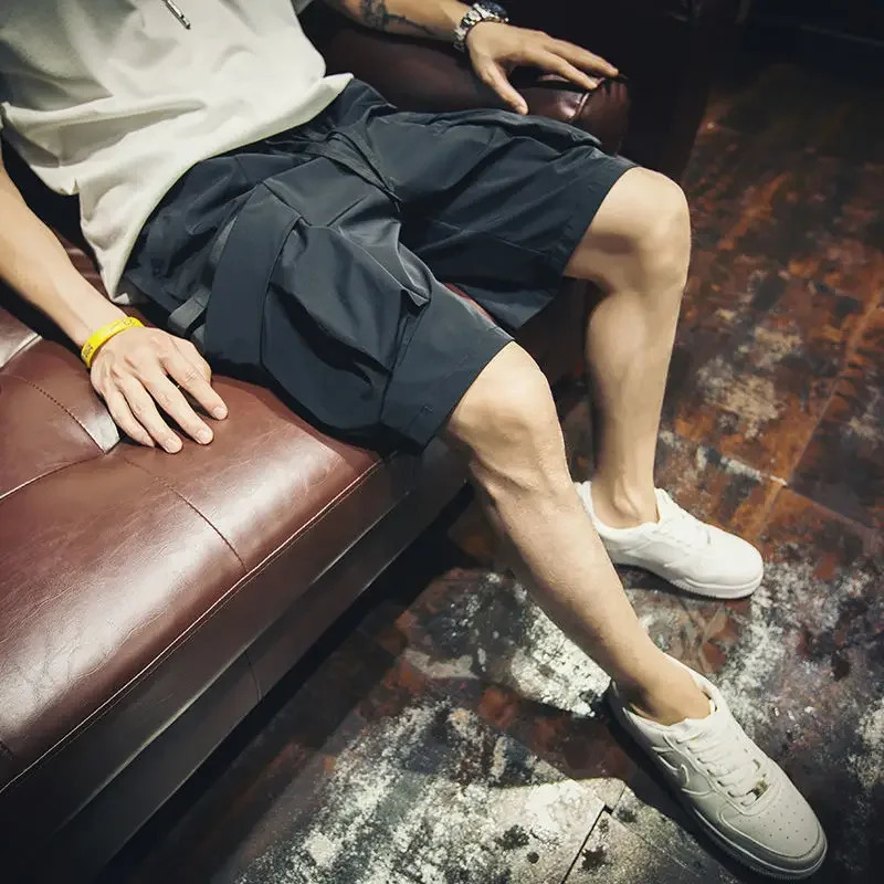 Mens Cargo Shorts Black with Pockets Short Pants for Men Draw String Cotton er Clothes Summer Streetwear Casual Y2k 250220