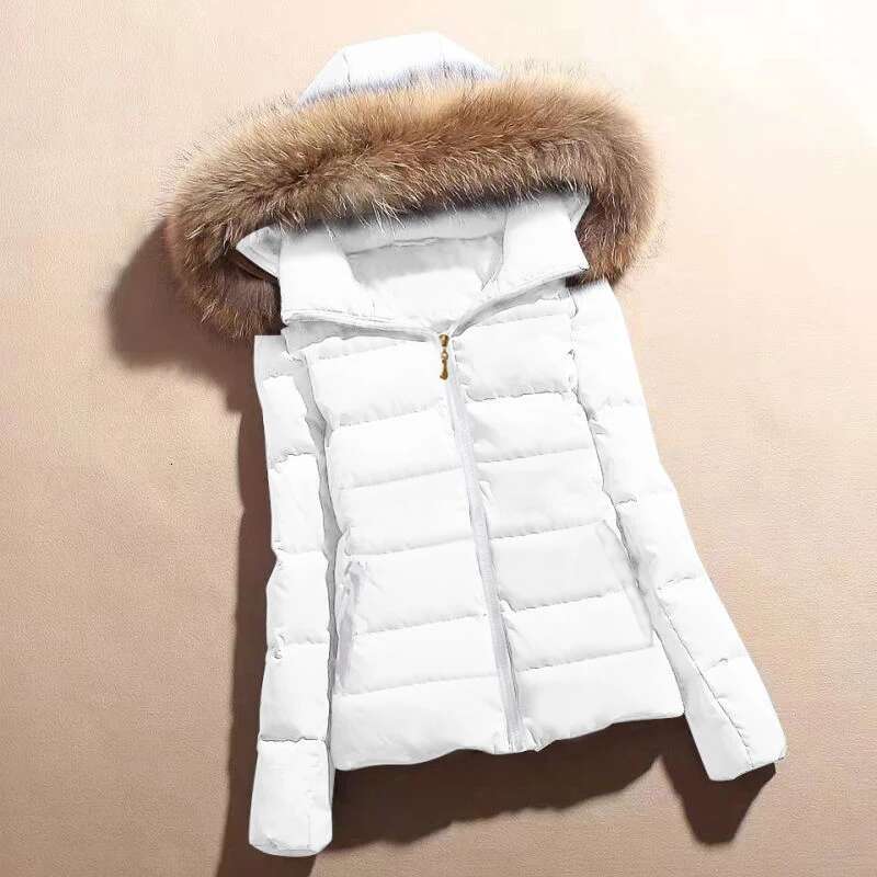 Fake Fur Collar Female New 2023 Fashion Coat Slim Parka Warm Hooded Winter Jacket Women