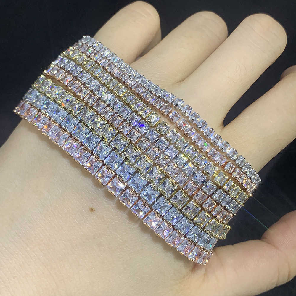 Charm Bracelets Single Row Square Zircon Bracelet Womens Full Diamond Adjustable Pull Tennis Bracelet Jewelry H25220