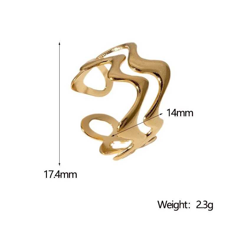 Stainless steel Irregar wave ring used for creative gold color adjustable open ring in Wenmen Fem declaration jewelry gift X250220