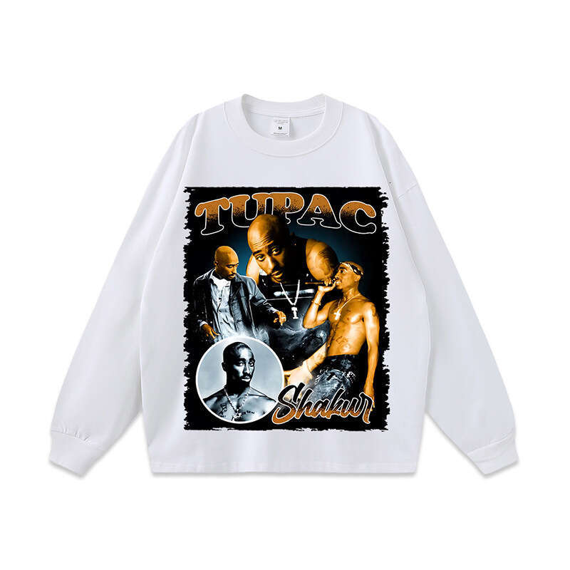 American style high trend rap washed long sleeved T-shirt for men and women hip-hop street distressed casual base t