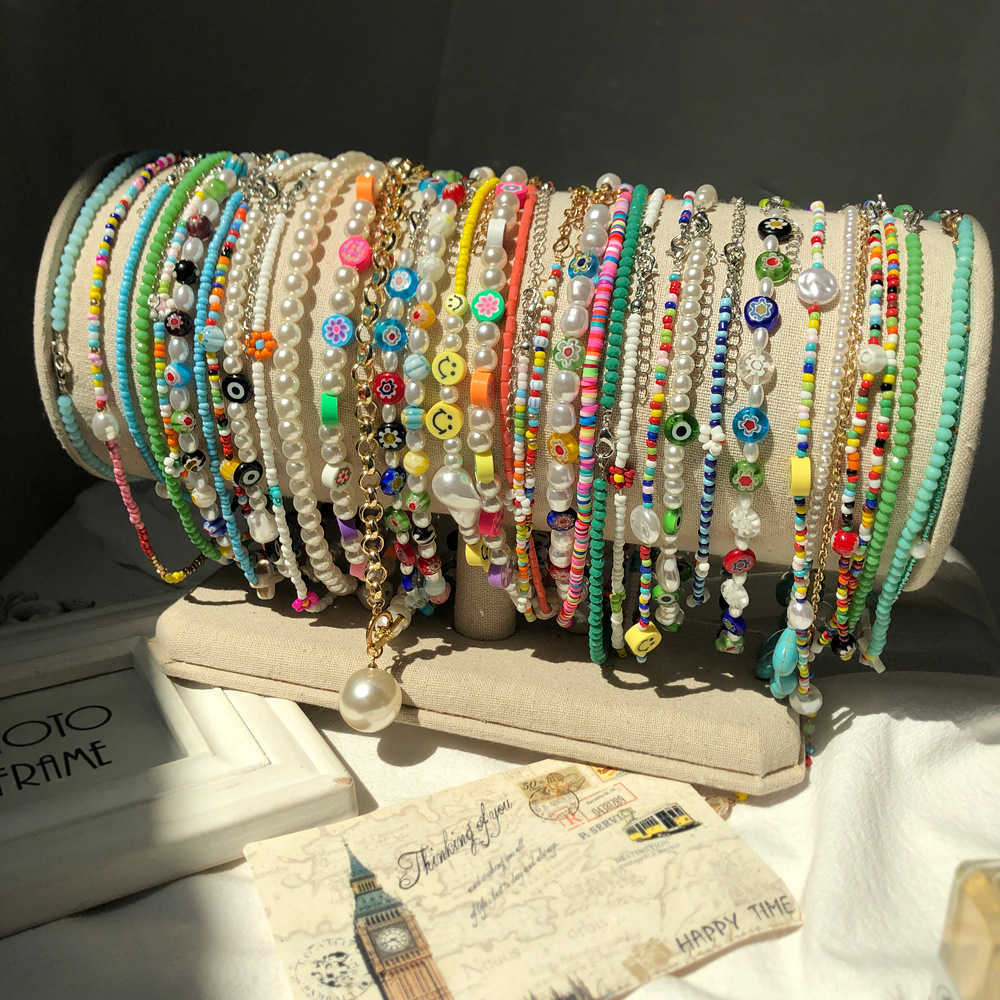 Pendant Necklaces Korean Ins style crystal bead necklace for women niche and versatile. Pearl colored beads collarbone chain dopamine jewelry H25219