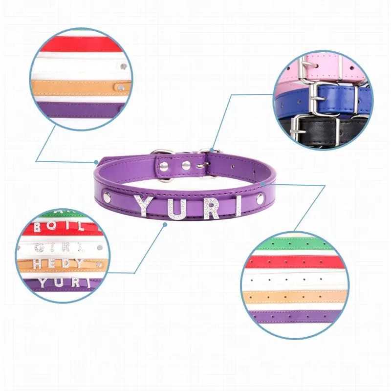 Personalized Dog Collar fashion Bling Rhinestone Pet Free Diy Name Dog Necklace Custome Leather Dog Collars Pet Dog Accessories 250205