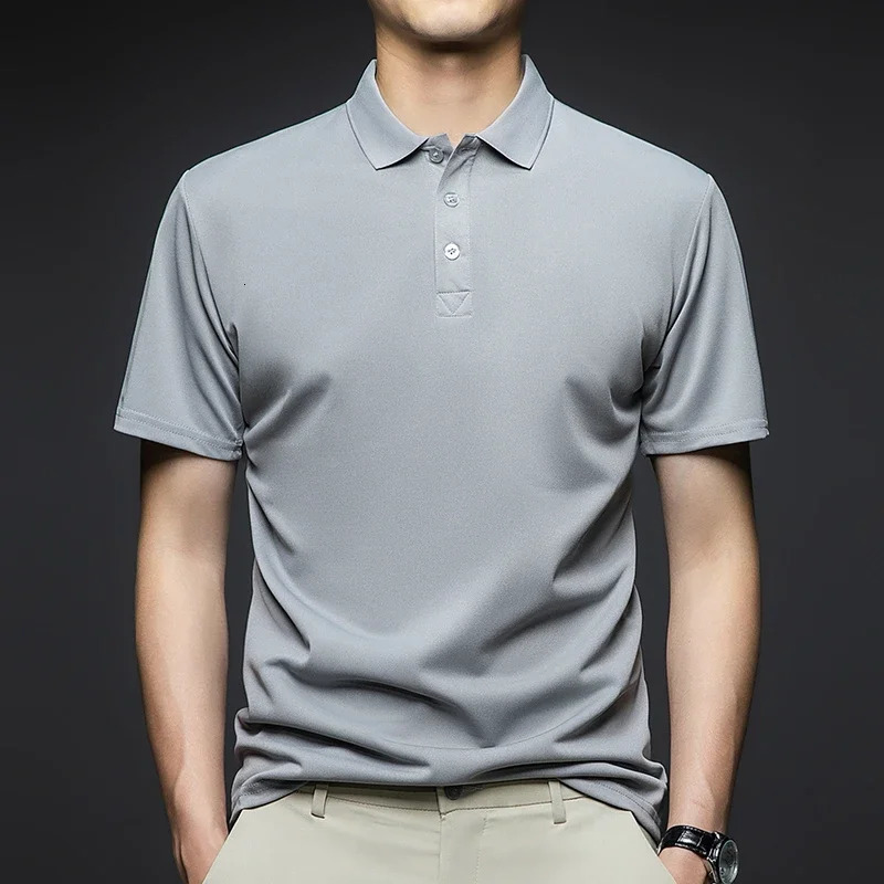 Mens Fashion Solid Short Sleeved Polo Shirt Summer Breathable Comfortable Top 250220