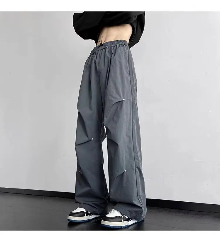 American Mens Summer Parachute Baggy Cargo Pants Straight Track Sweatpants Korean fashion Clothes Streetwear y2k pants 250220