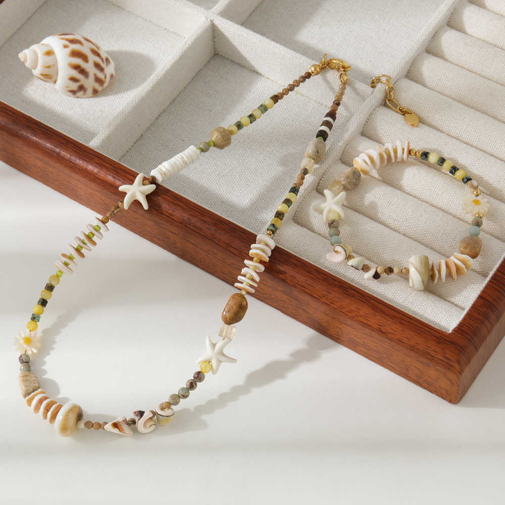 Charm Bracelets Seaside vacation collarbone chain Bohemian style handmade pendant woven rope exotic style natural shell necklace accessories H25220 1 