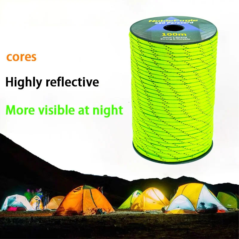Reflective Paracord Rope Military 7 Strand 4mm 550 Tactical Parachute Cord Camping Tent Lanyard DIY Bracelet Weaving 250213