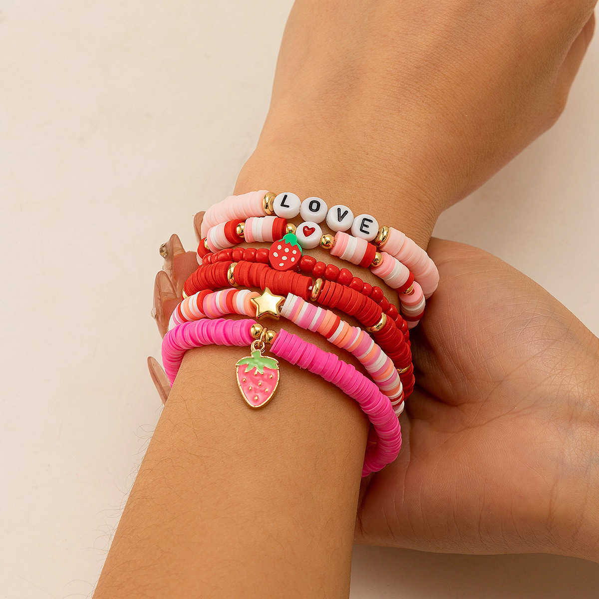 Charm Bracelets Accessories Bohemian style colorful soft ceramic elastic letter LOVE bead bracelet Brelet H25220