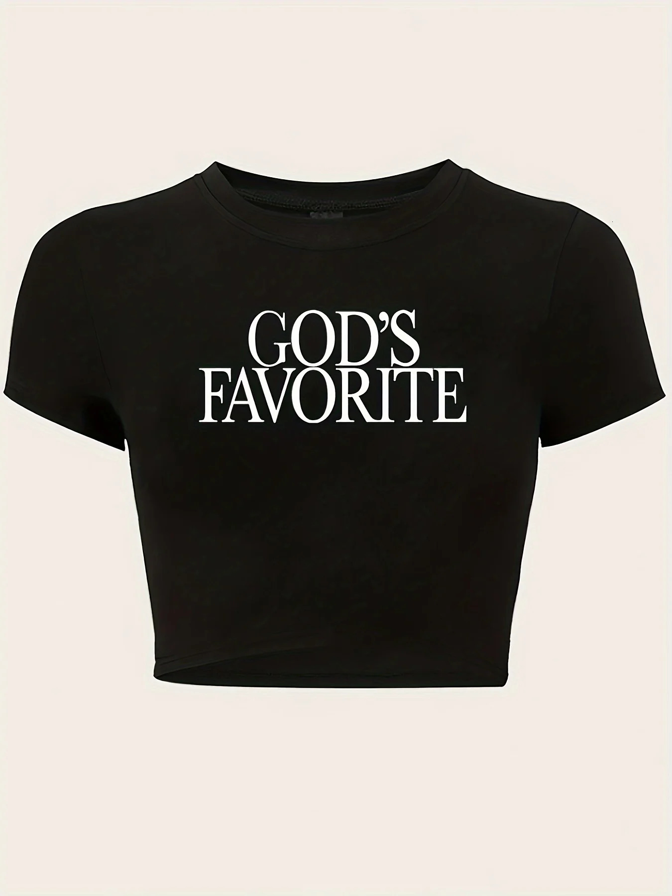 GOD FAVORITE Print TShirt Y2K Crew Neck Short Sleeve Crop Tee for Spring Summer Womens Clothing 250214