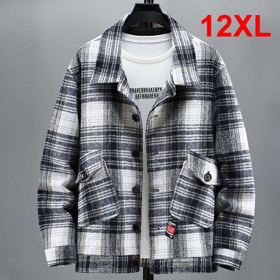 Men's Tiled Wool Jacket, Men's Coat, Fashionable Streetwear, Spring, Autumn, Large Size, 11XL, 12XL