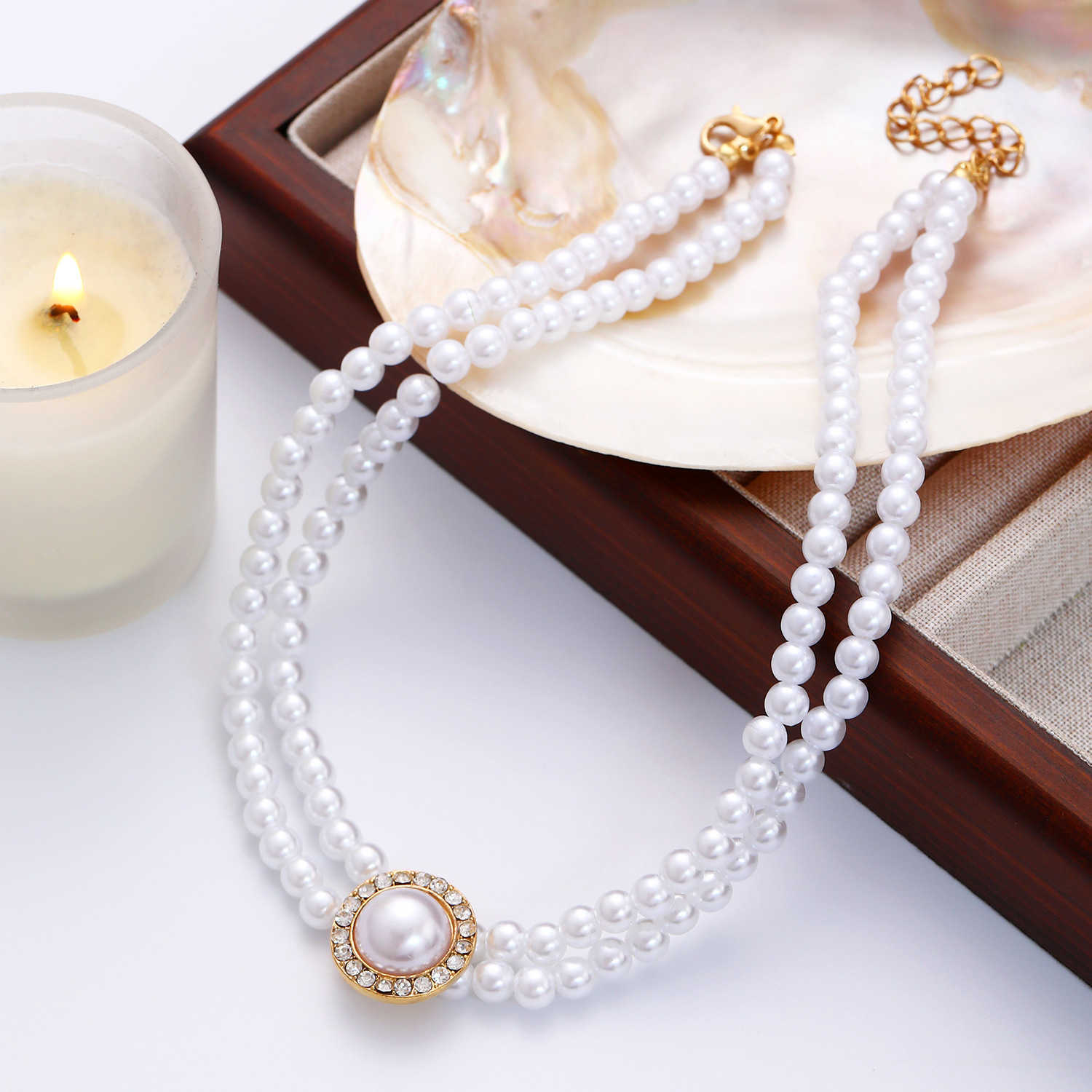 Pendant Necklaces New pearl jewelry set for womens fashion palace style multi-layer pearl necklace bracelet set H25219