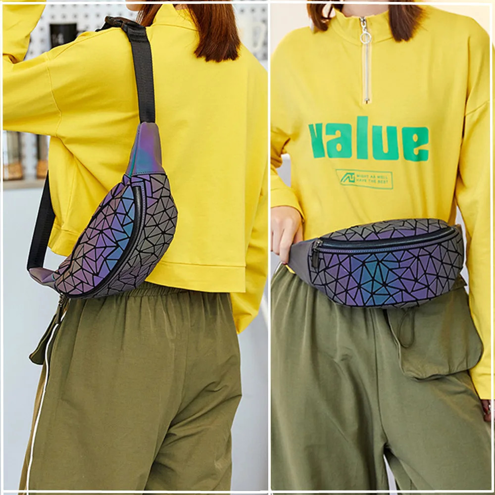 Womens fashion waist bag Holographic Geometry luminous folding chest crossbody 250219