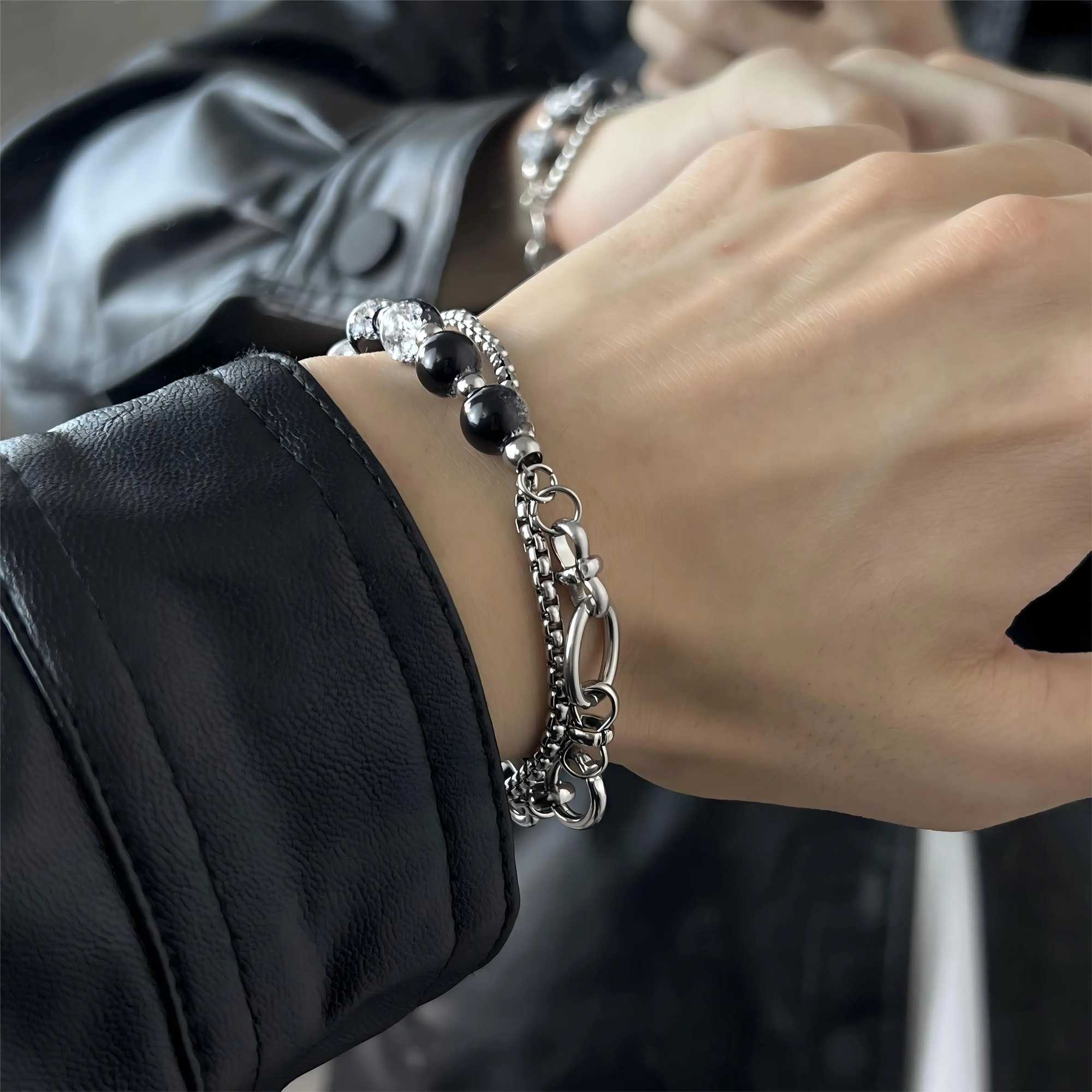 ZAKOL Tren Ball Crystal Beaded Chain Bracelets For Women Men Black Link Metal Bangles Strand Wristlet Jewelry Gifts FestivalXJ250219