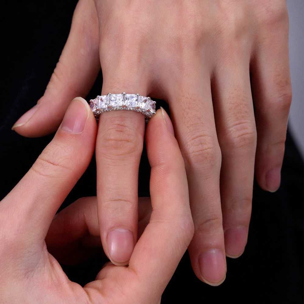 Hot 925 Sterling Silver Eternity Crown Molding Princess Cut Moissanite Gemstone Band Ring for Engagement