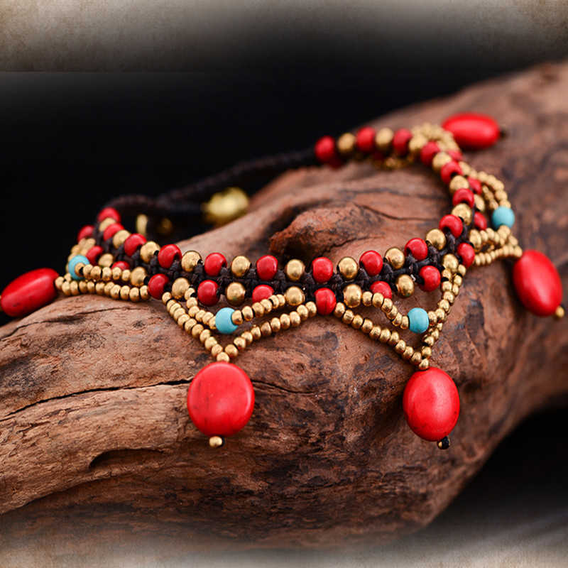 Pendant Necklaces Tibetan woven ethnic style multi-layered tassel ankle chains exotic palace style foot accessories womens antique style accessories H