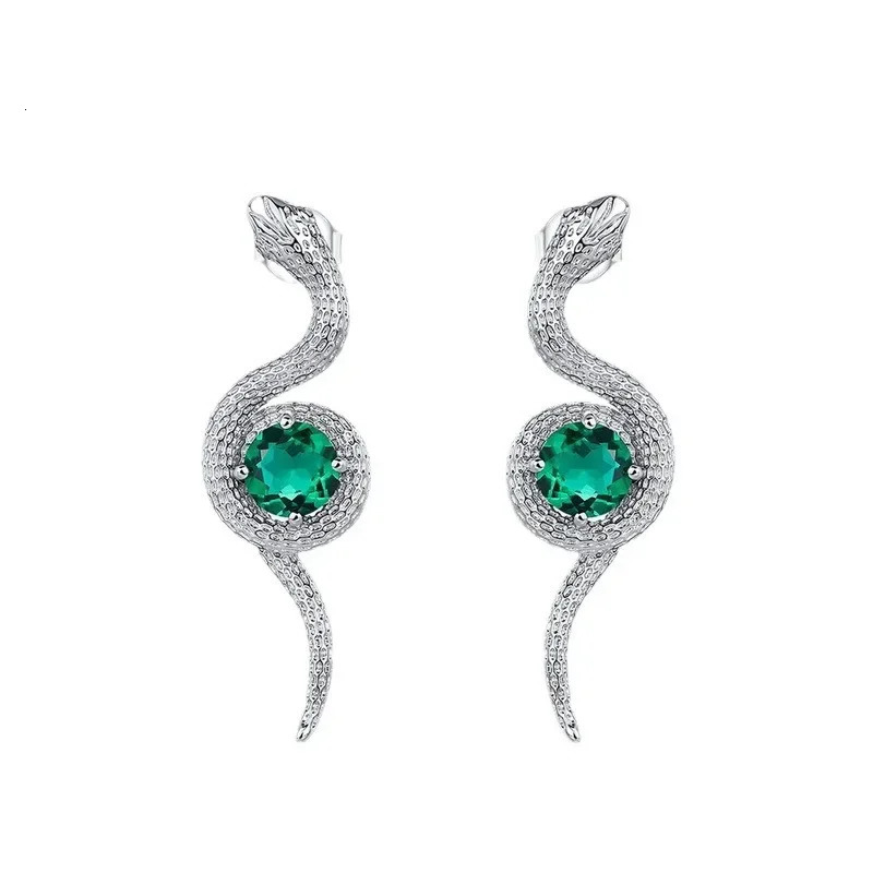 Diamond Serpentine Womens Earrings S925 Pure Silver Emerald Wrapped Snake European and American Style 250220