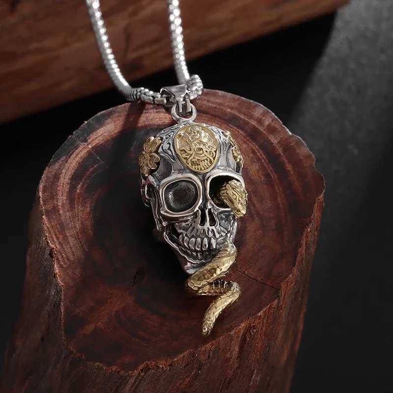 Vintage Gothic Snake Coiled Demon Skull Pendant Necklace for Men Boys Rock Party Halloween Jewelry GiftXJ250219