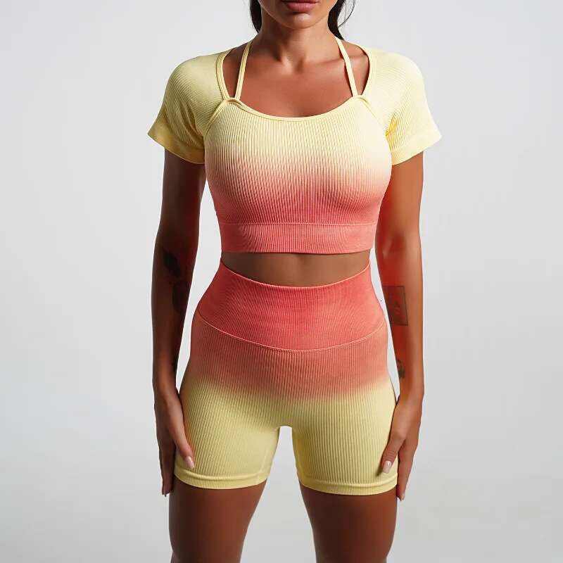 Seamless Gradient Leggings High Elasticity Sets Womens Outfits Yoga Suit Set Running Tight Fiess Wear Sports Bra