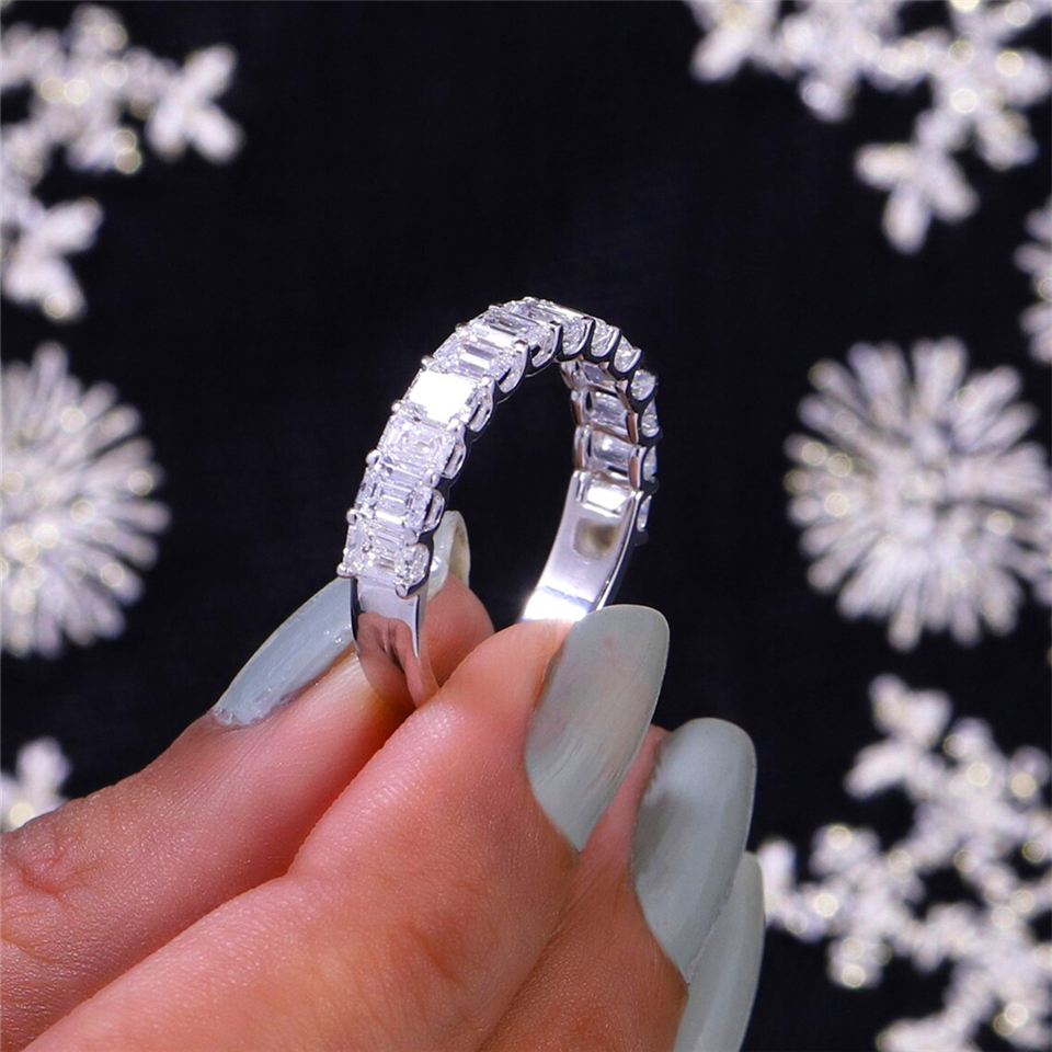 Jewelry 0.21ct Each Emerald Half Eternity Band 14K Real Gold HPHT Diamond Lab Diamond Ring For Women AU750 Ring Luxurious 14K yellow gold