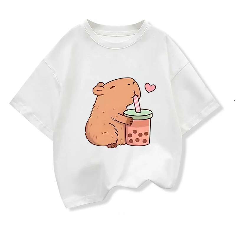Capybara kids clothing t-shirts summer printed cartoon fashion short sleeves girls t-shirt popular design kids t-shirts round neck
