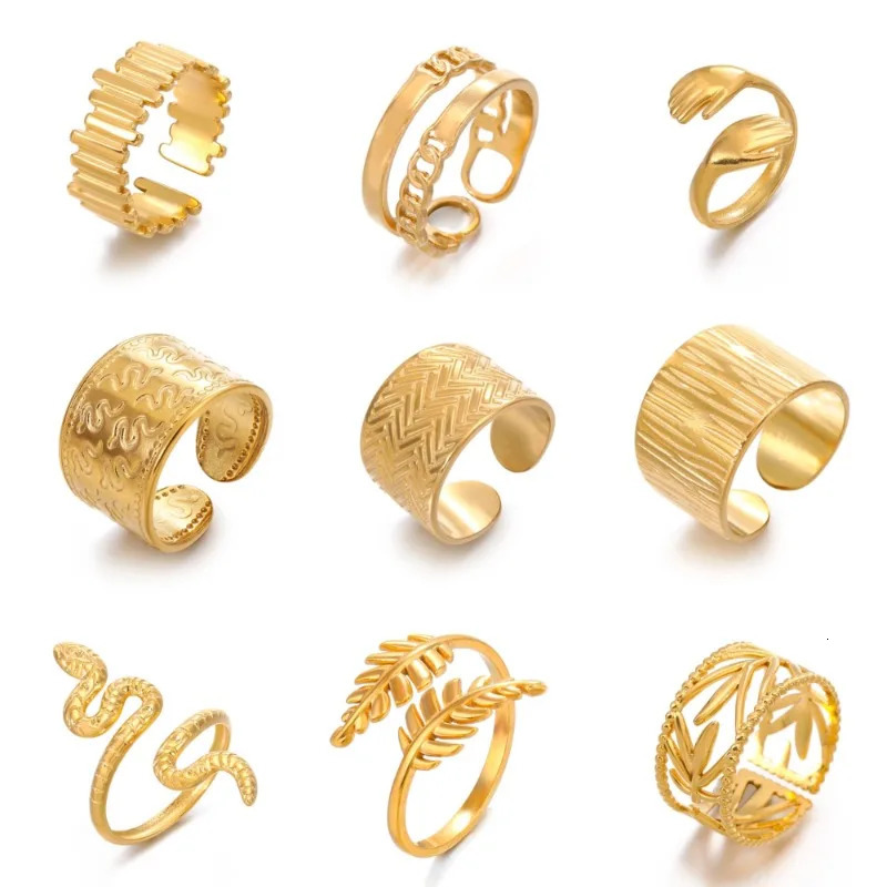 20pcs/lot Stainless Steel Gold Silver Color Leaf Snake Geometric Open Adjustable Ring for Women Men Fashion Jewelry Gift 250220