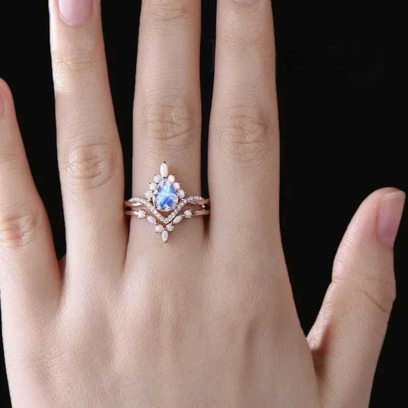 European and new fashionable colorf jewelry inlaid with water droplet gemstone wens double-layer ring X250220