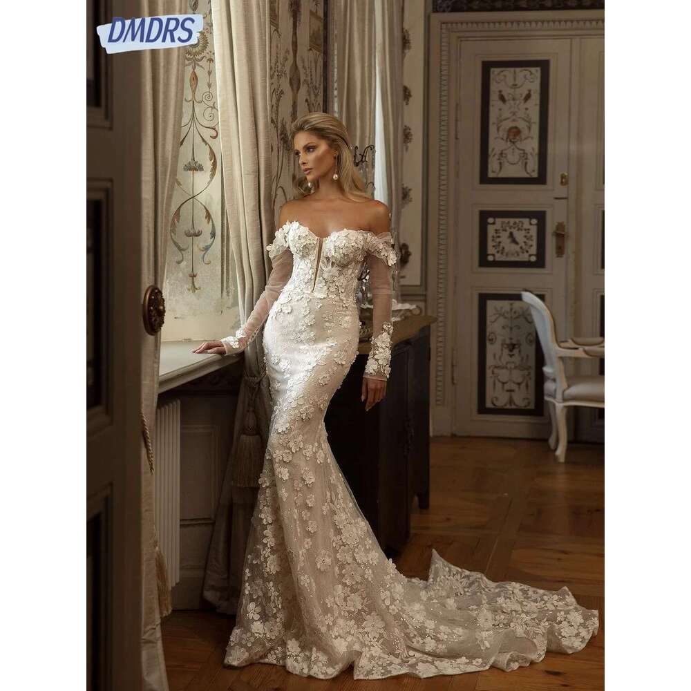 Bright Sweetheart Neck Romantic Wedding 3d res Mermaid For Bride Up To The Floor Custom Bridal Dress
