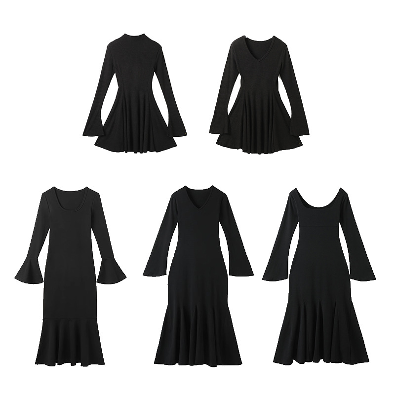 L212195 long-sleeved dress knitted skirt slimming universal inner wear bottoming hip skirt A skirt
