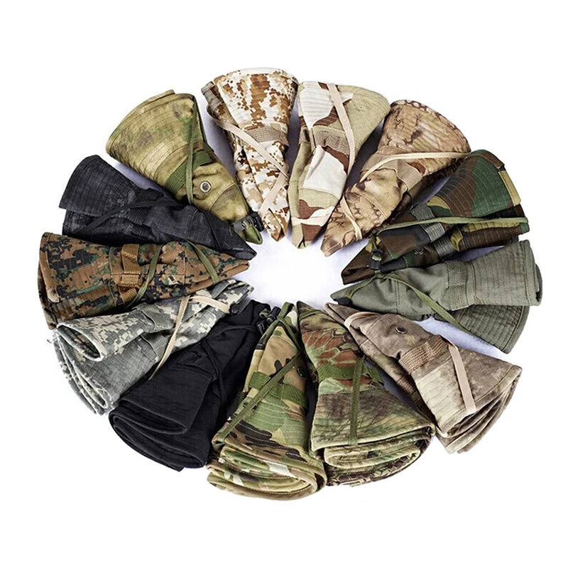 Camouflage Wide Brimmed Hat Balaclava Set Mens Outdoor Sunshade Boonie Cap Foldable Fisherman Fishing Sun Protection 250210