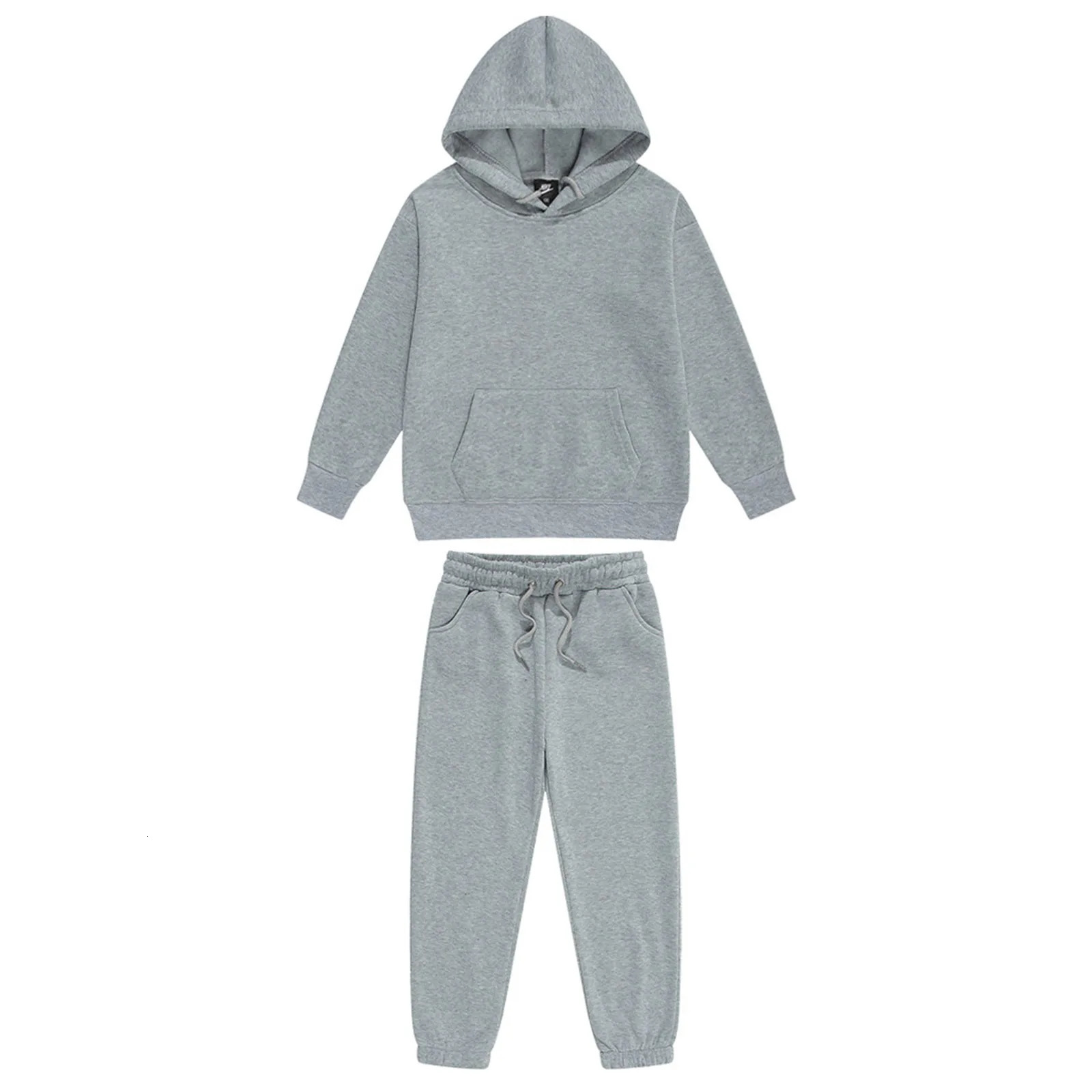 Autumn Kids Boys Girls Solid Color Sport Suit Warm Casual Tracksuit Long Sleeve Drawstring Pullover Hoodie with Sweatpants 250219