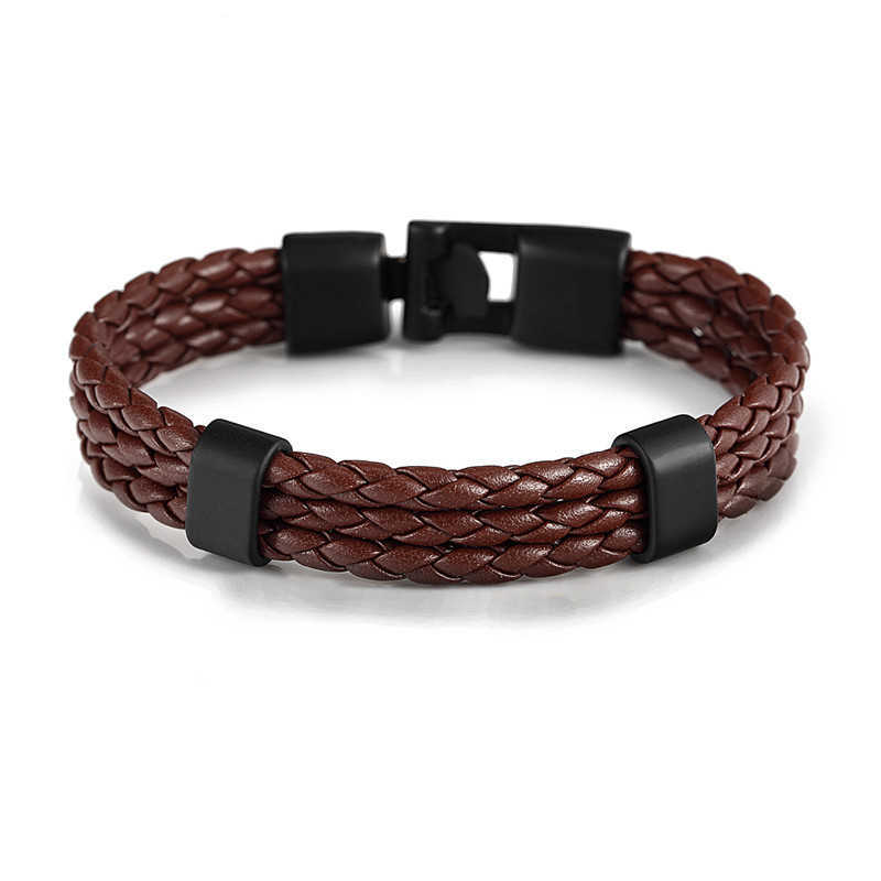 Charm Bracelets Hot selling leather woven bracelet black alloy buckle bracelet student couple bracelet H25220