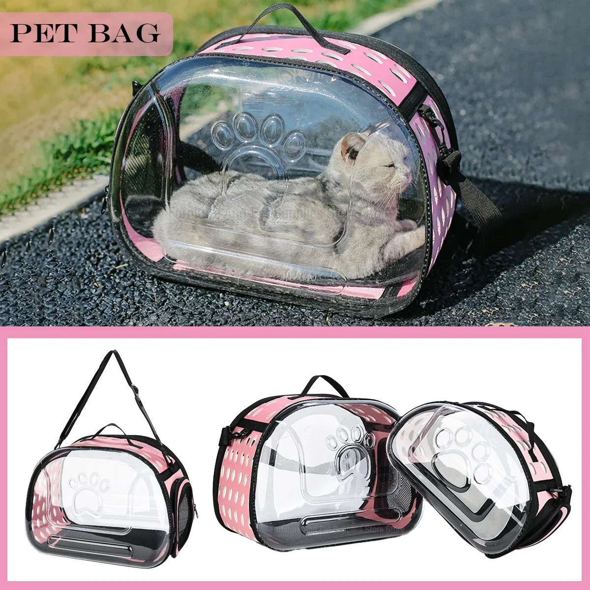 Pet Shoulder Bag Cat Outdoor Travel Breathable Handbag Puppy Kitten Capsule Transparent Portable Shoulder Strap Bag 250217