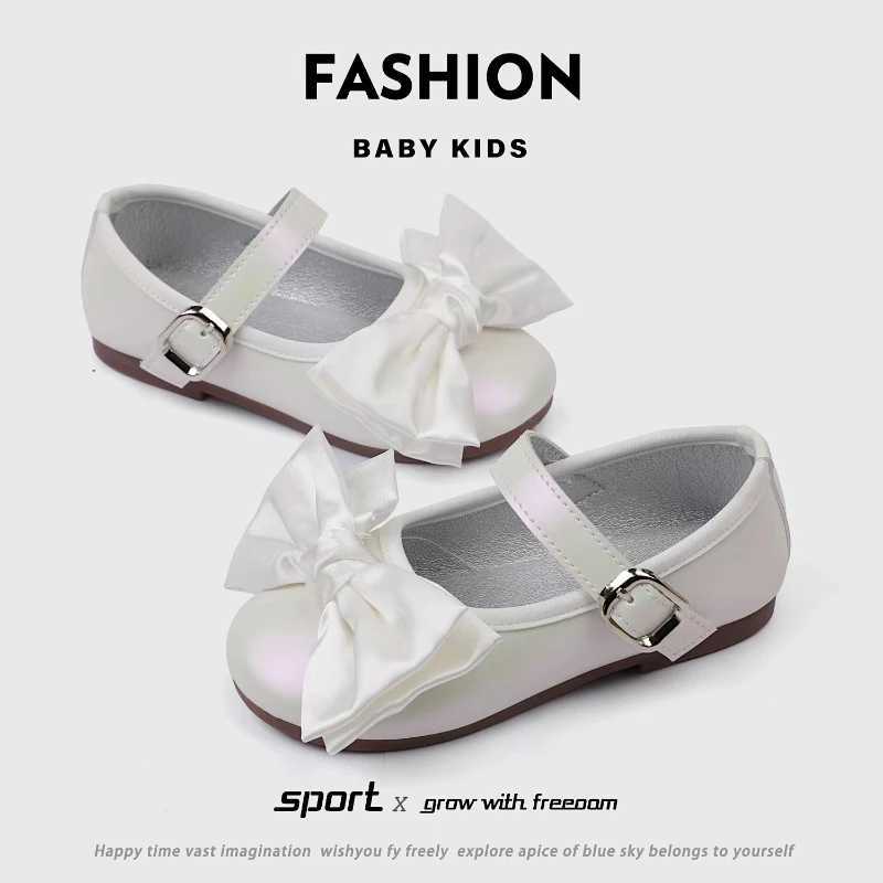 Girls Princess Shoes Elegant Party Silk Bowtie Children Mary Janes 21-30 Comfy Trendy Sweet Flexiable Spring Kids Ballet Flats X250220