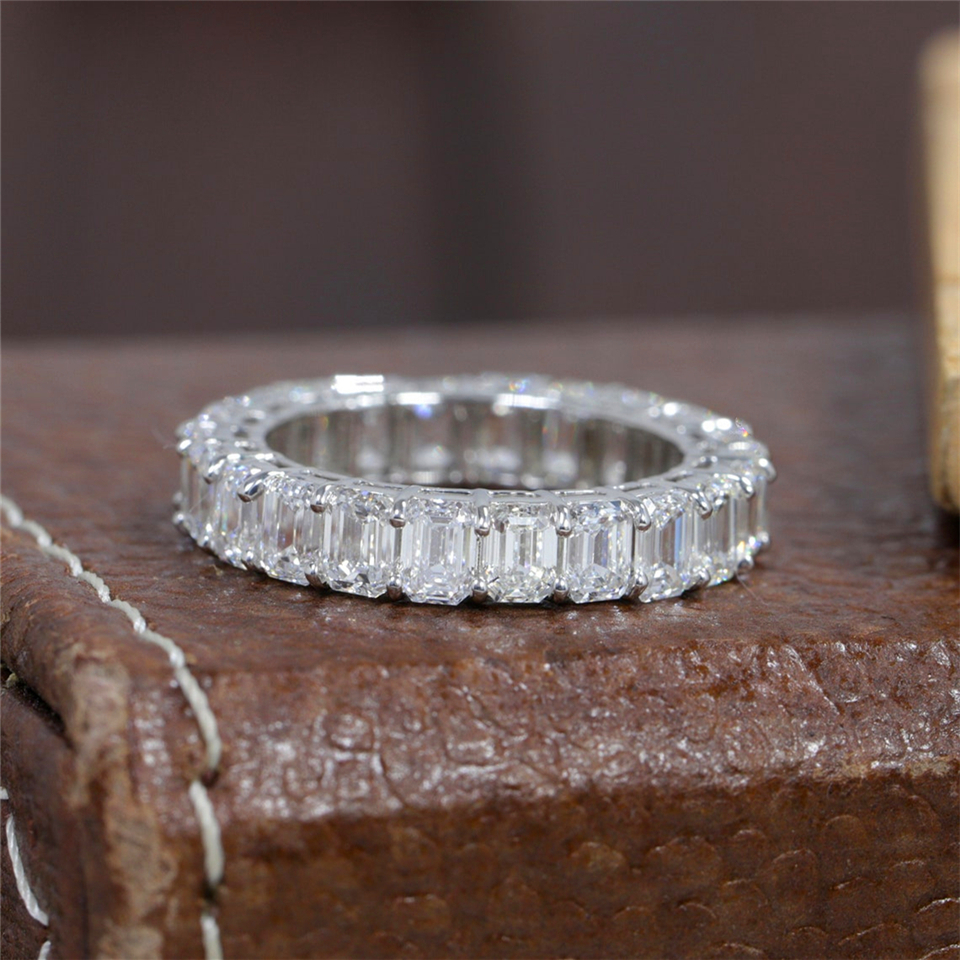 Jewelry 4*3MM Each Emerald Cut Lab Diamond Full Eternity Band Ring 14K 18K Real White Gold Pt950 CVD HPHT Diamond Womens Wedding Stackable Engagement 