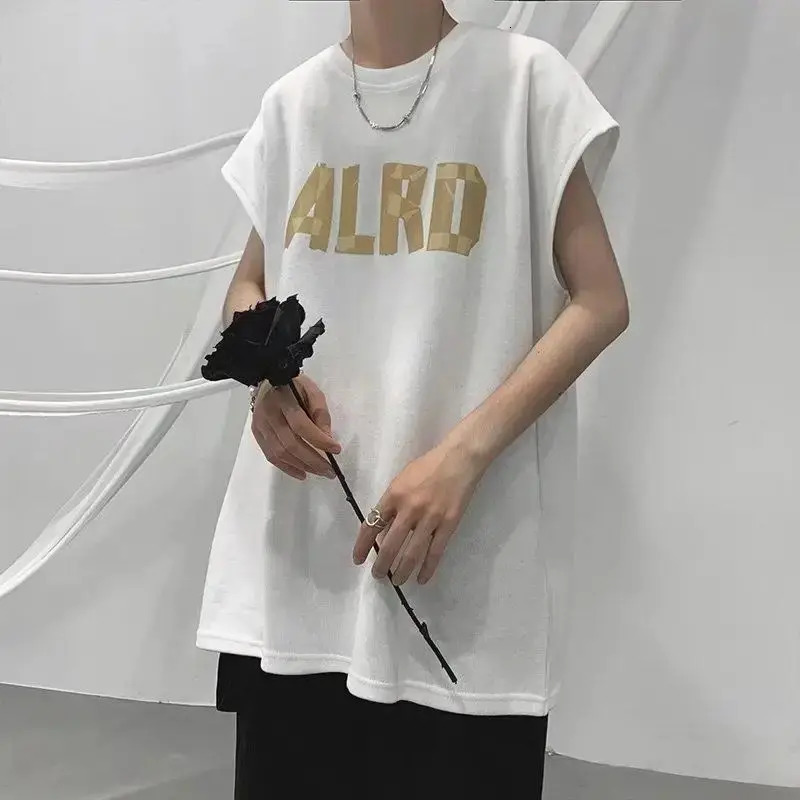 Loose large size vest mens Hong Kong style summer casual sleeveless T-shirt mens versatile breathable sports pullover 250219
