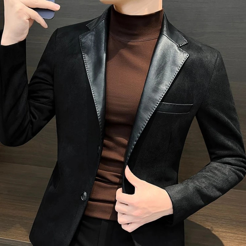 Single Breasted Splicing In Jacket for Men Vintage Coats High Quality Spring Clothes Man Suits and Blazers 250220