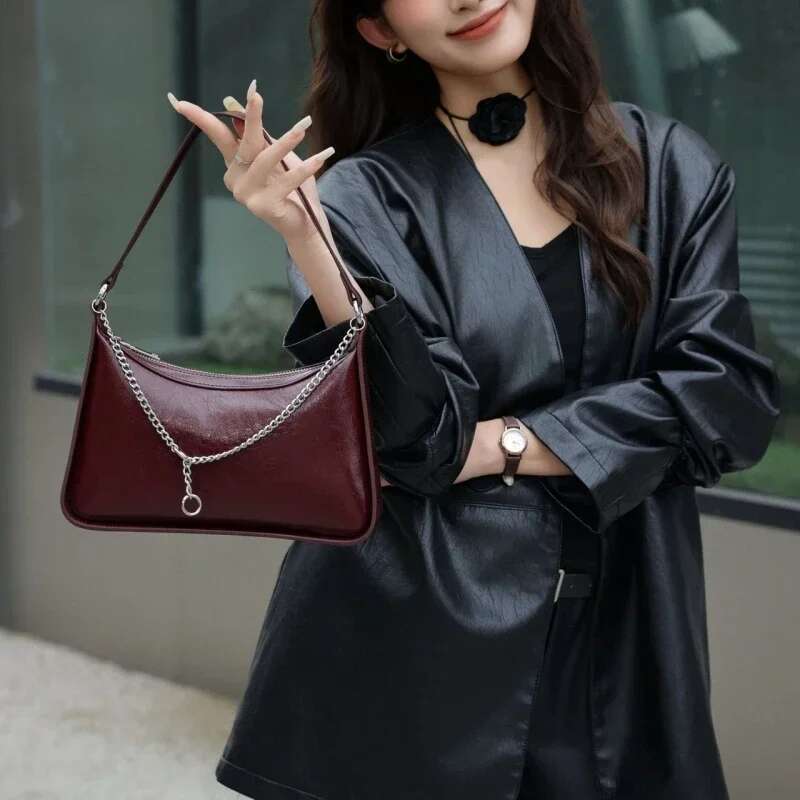 Underarm Cowhide Genuine Leather Handbags Women Vintage Shoulder Female Korean Bag High Quality 2024