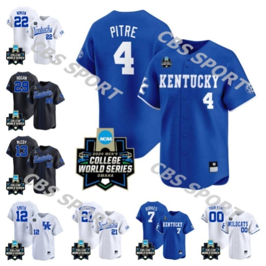 NCAA Kentucky 2024 College World Series Baseball Jerseys College Wildcats Zeke Lewis Justin Olson Brett Marshall Kyle Music Jake Thompson Austin Schultz UK Jersey