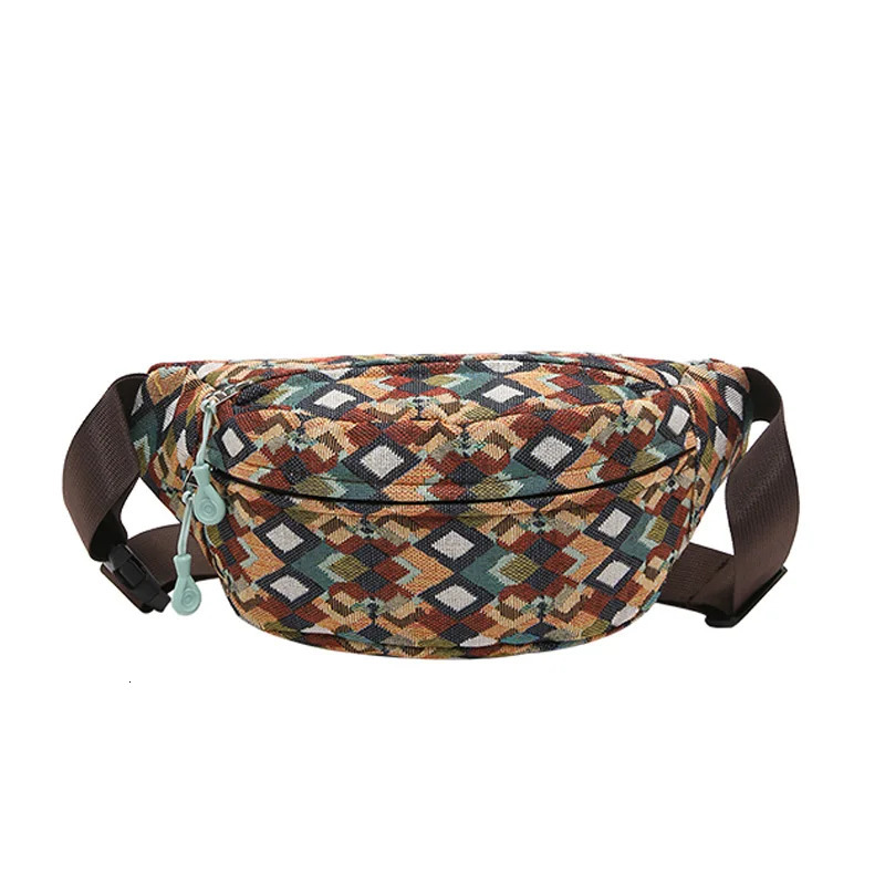 Fashion Grid pattern Chest Bags For Women Canvas Waist Bag Large Capacity Shoulder Crossbody Purse Multifunction Fanny Pack 250219