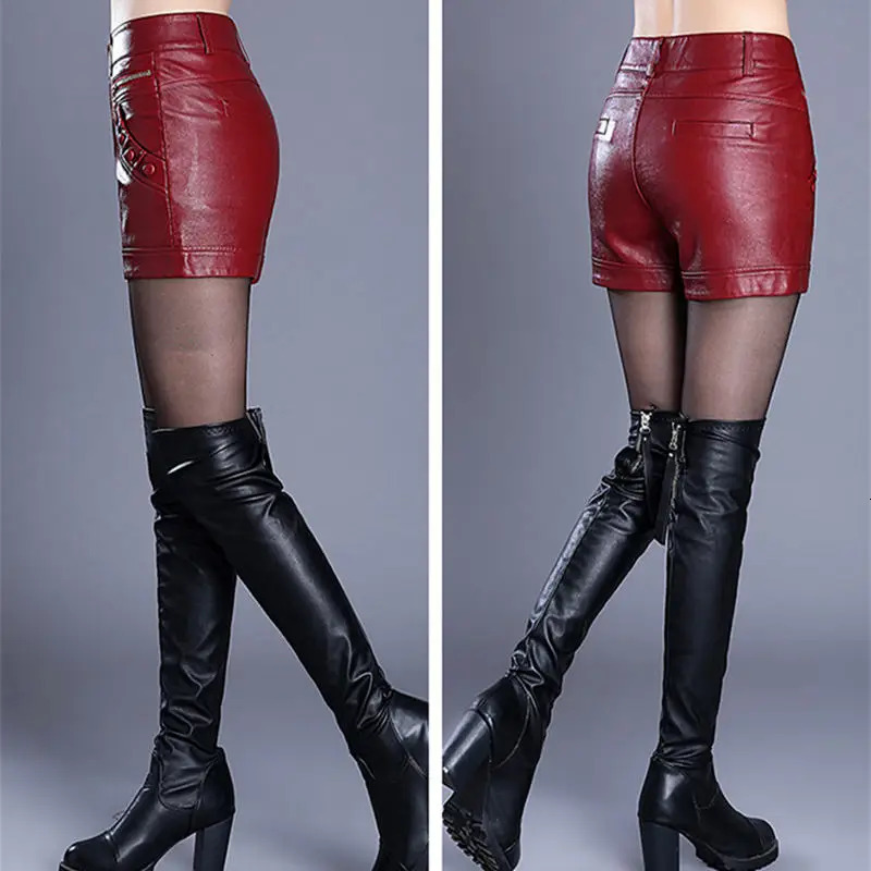 Large Size 4XL Leather Shorts Women Autumn Winter PU Leather Sexy Shorts Straight Slim High Waist Short Femme Women Shorts 250214