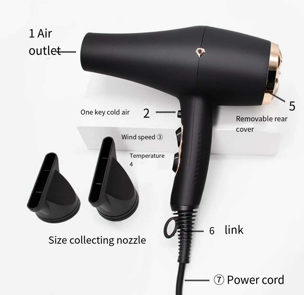 Professional 2200W high-power hair removal machine hair salon negative ion hair care hair dryer fast drying and styling tool W250220