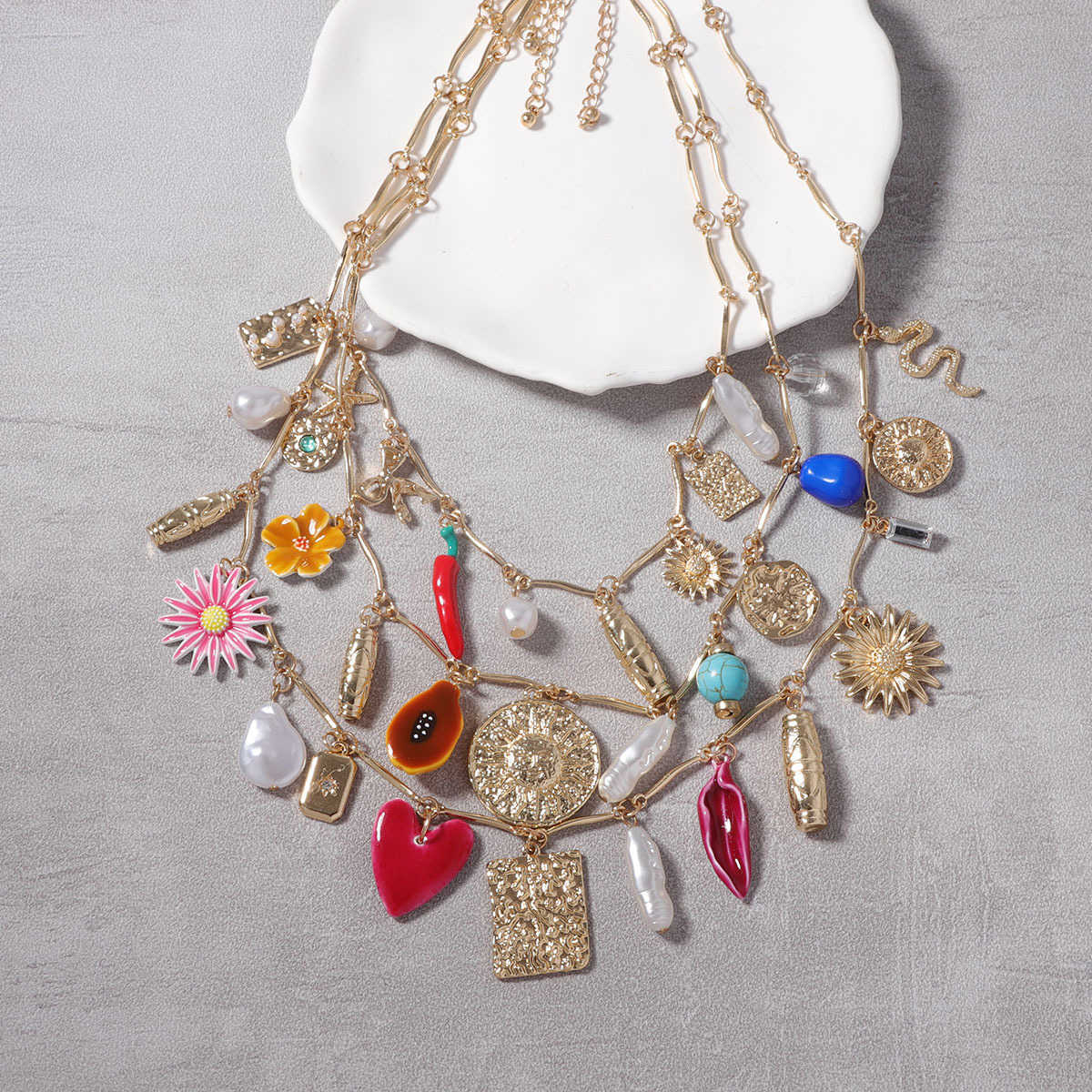 Pendant Necklaces ZA Bohemian fashion personality multi-layer stacked alloy sunflower snake versatile beach casual womens necklace H25219