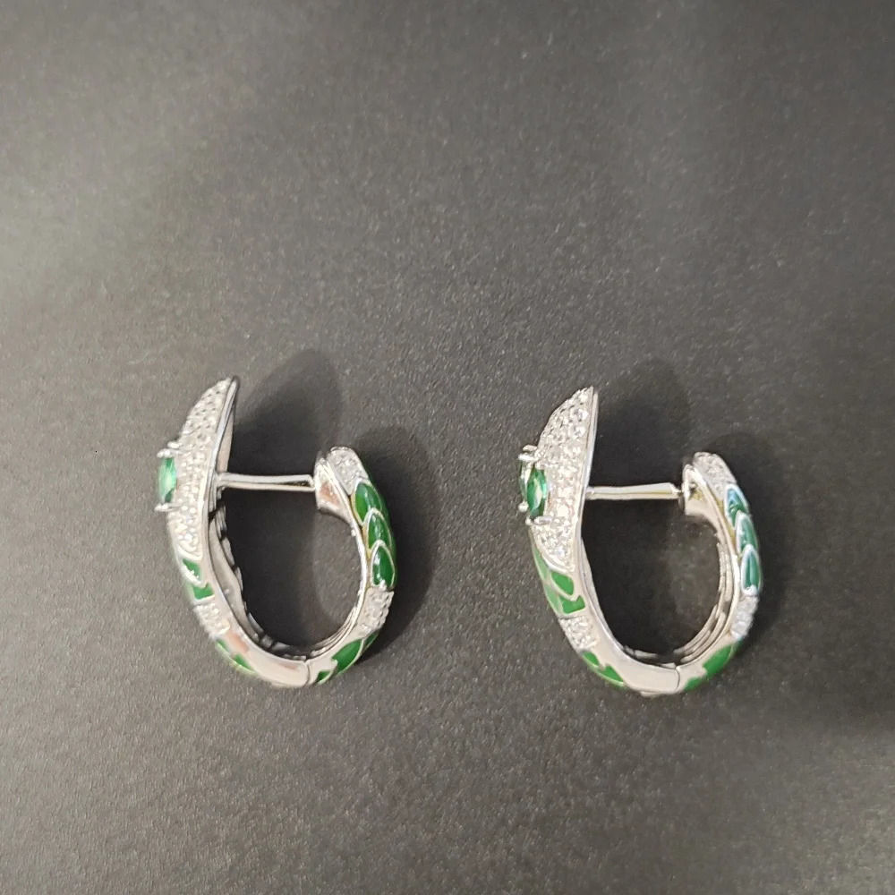 925 sterling silver snake earrings for women fashionable and elegant sparkling green zircon snake custom ring earrings 250220