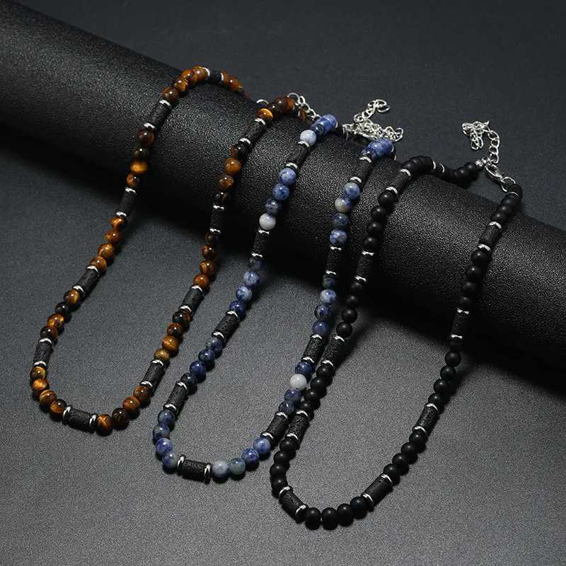 New Bohemian Mens Beaded Necklace Tiger Stone Natural Stone Fashion Trend Design Minimalist Necklace Commemorative GiftXJ250219