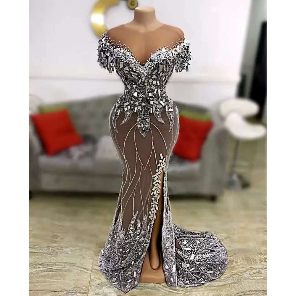 o Plus Size Arabic Style Mermaid Slit Side Ball Gowns Fringed Sequins Appliques Party 2025 Evening prom Dresses