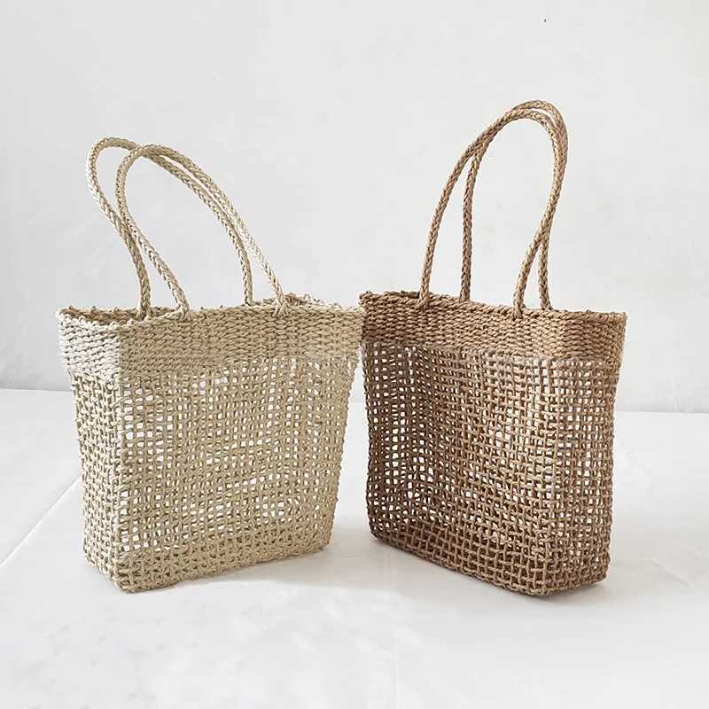 Fashionable rectangular womens handbag mobile phone bag womens straw bag womens handbag holiday womens hollow shoulder bag beach bag Z250219